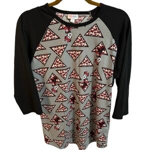 Lularoe Minnie Mouse Gray and Black Patterned Baseball Tee